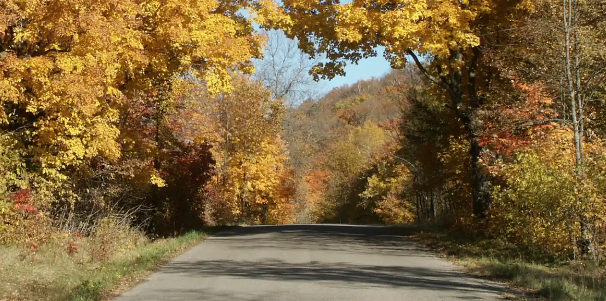 Rolling wooded hills of Maplewood State Park in autumn